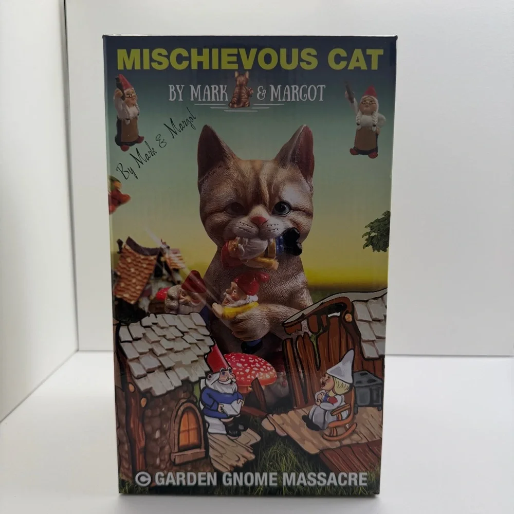 Mischievous Cat Garden Gnome Massacre Statue - Brown